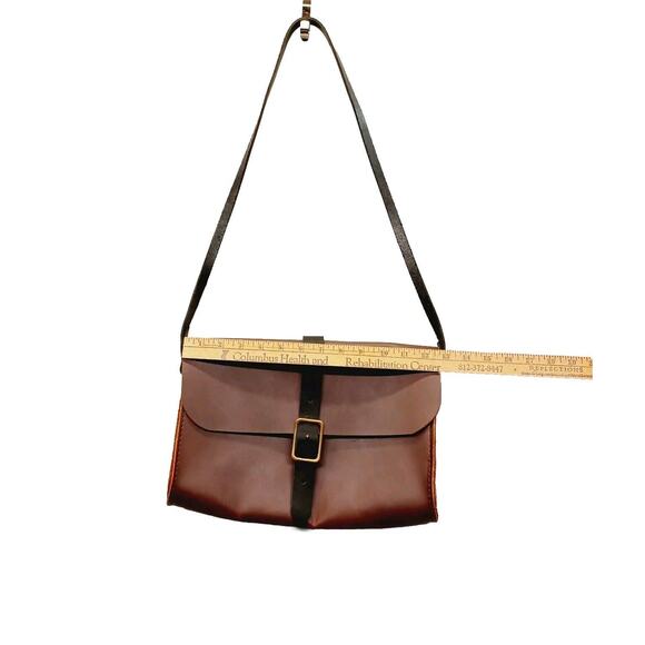 Brown Leather Box Purse Two Tone Black Strap Stiff Cowhide Crossbody Messenger - Picture 3 of 7